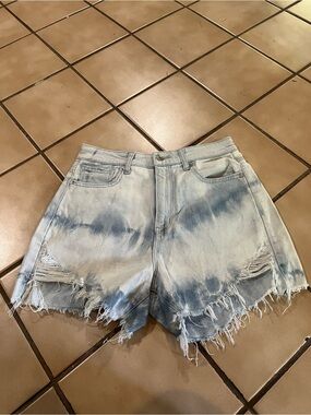 American Eagle Outfitters Light Blue Tie-Dye Distressed Denim Shorts